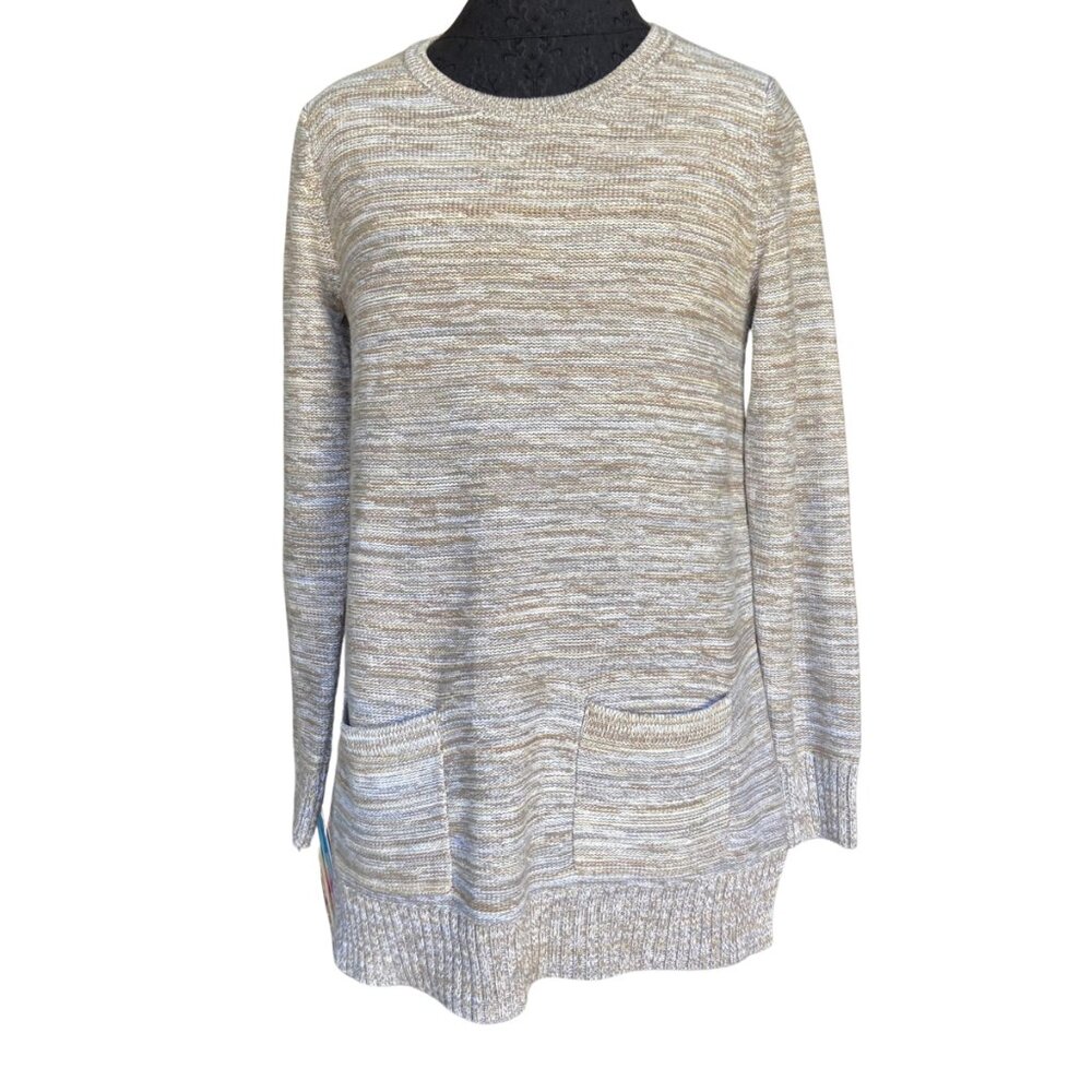 JEANNE PIERRE Pullover Long Sleeve Tunic Heather Gray Brown Sweater Women's S